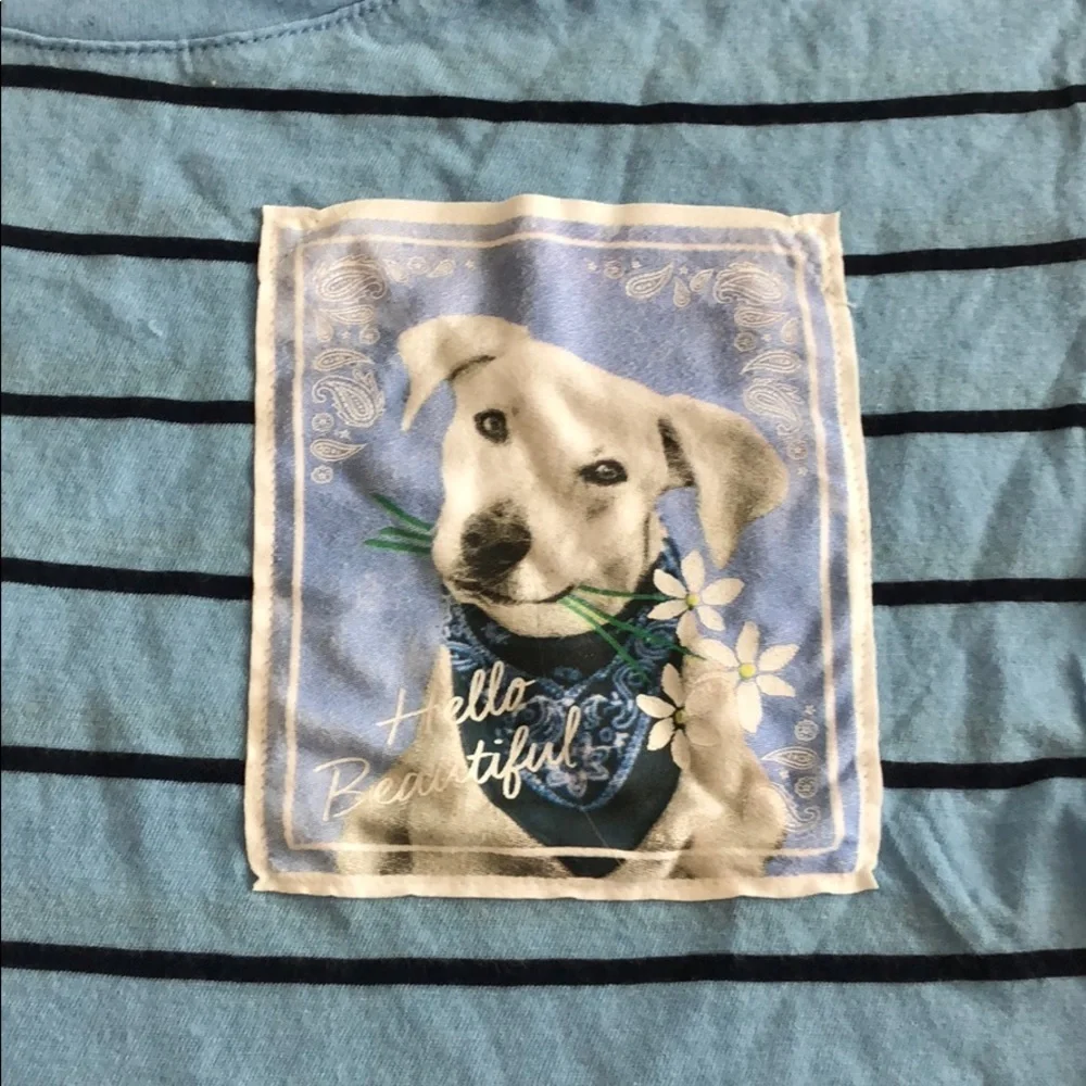 NWOT Justice blue striped puppy doggy summer girls shirt Size 8